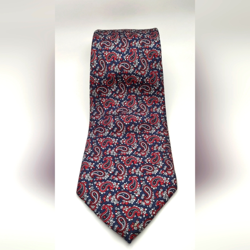Burt Pulitzer All Silk - Paisley Patterned rRed And blue Tie 3 1/4" Width